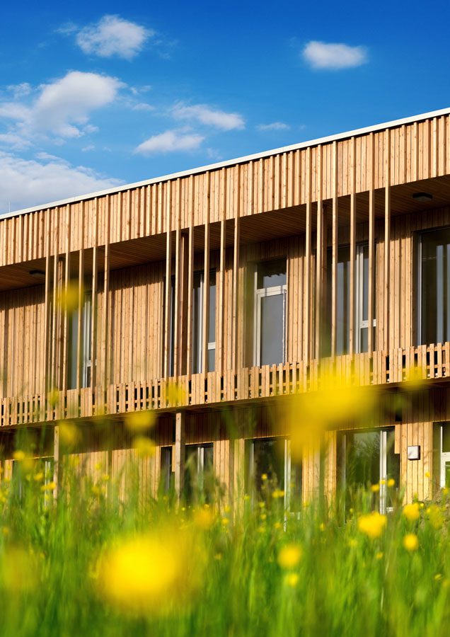 Clôture avec lames de remplissage en bois
