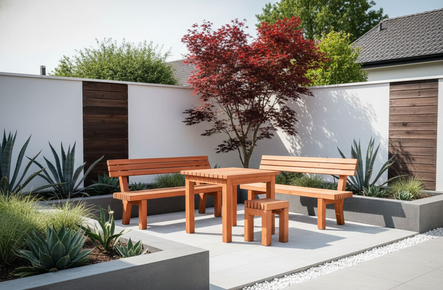 Aménagement extérieur avec mobilier bois
